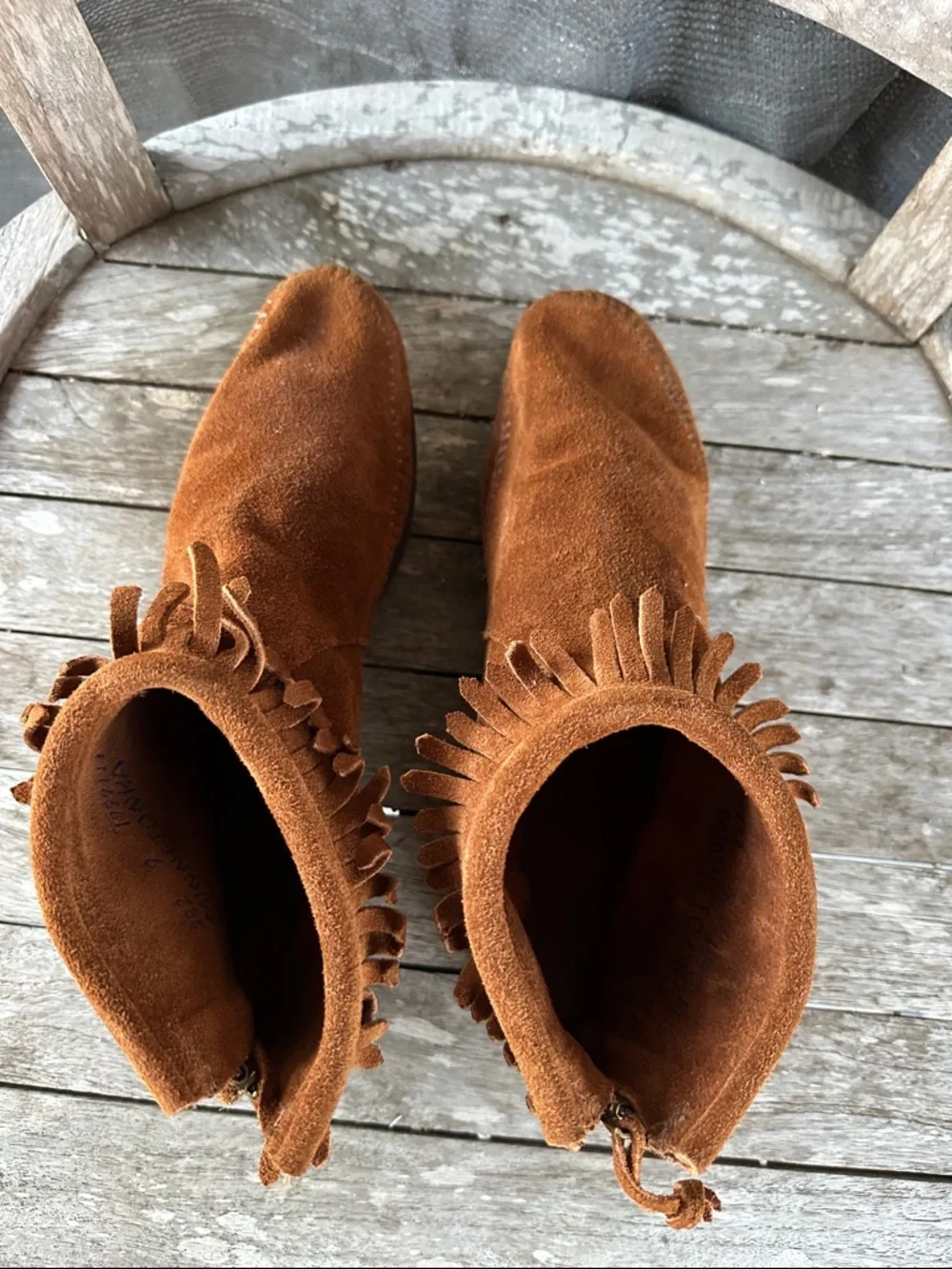 Minnetonka Brown Suede Fringe Ankle Booties 9 - Picture 3 of 14
